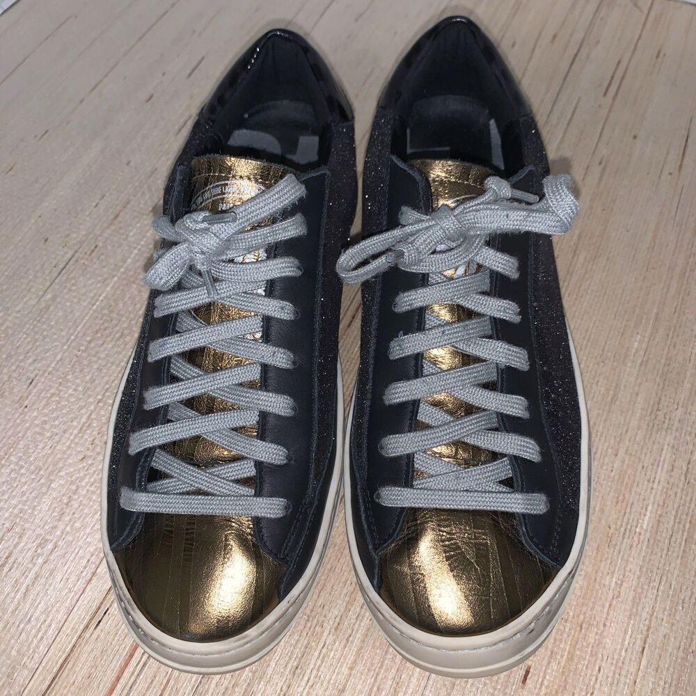 P448 John Glitter Black/Gold Low Top Sneakers Women’s US 7.5 Preppy Casual EU 38 - Picture 12 of 16